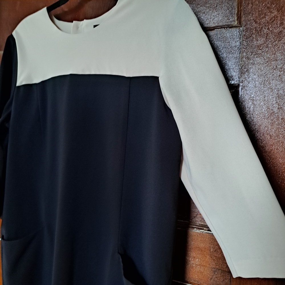 🇨🇦 Valérie Dumaine Colorblock Shift Dress – Black & White – Size M - Picture 8 of 11